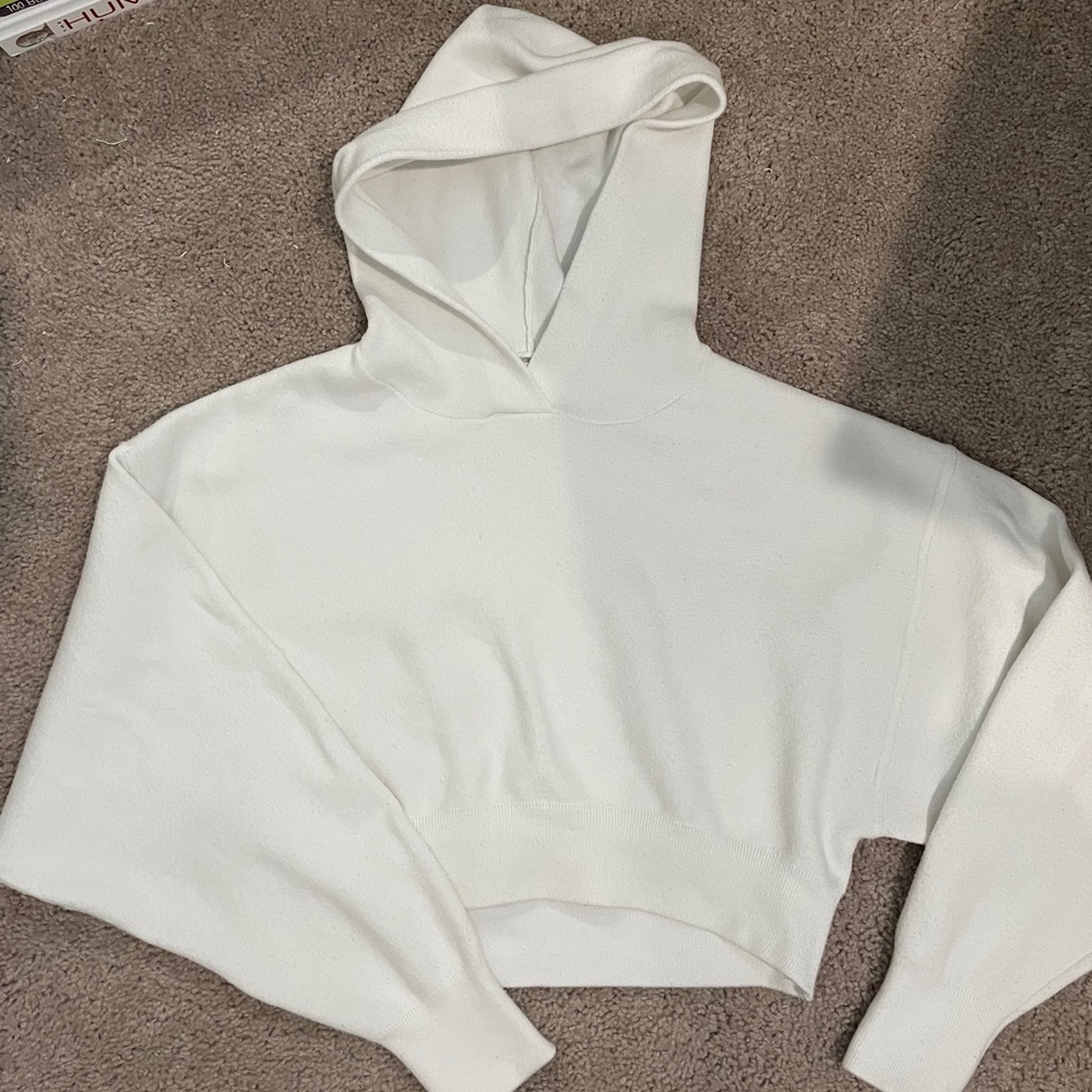 Zara White Cropped Hoodie